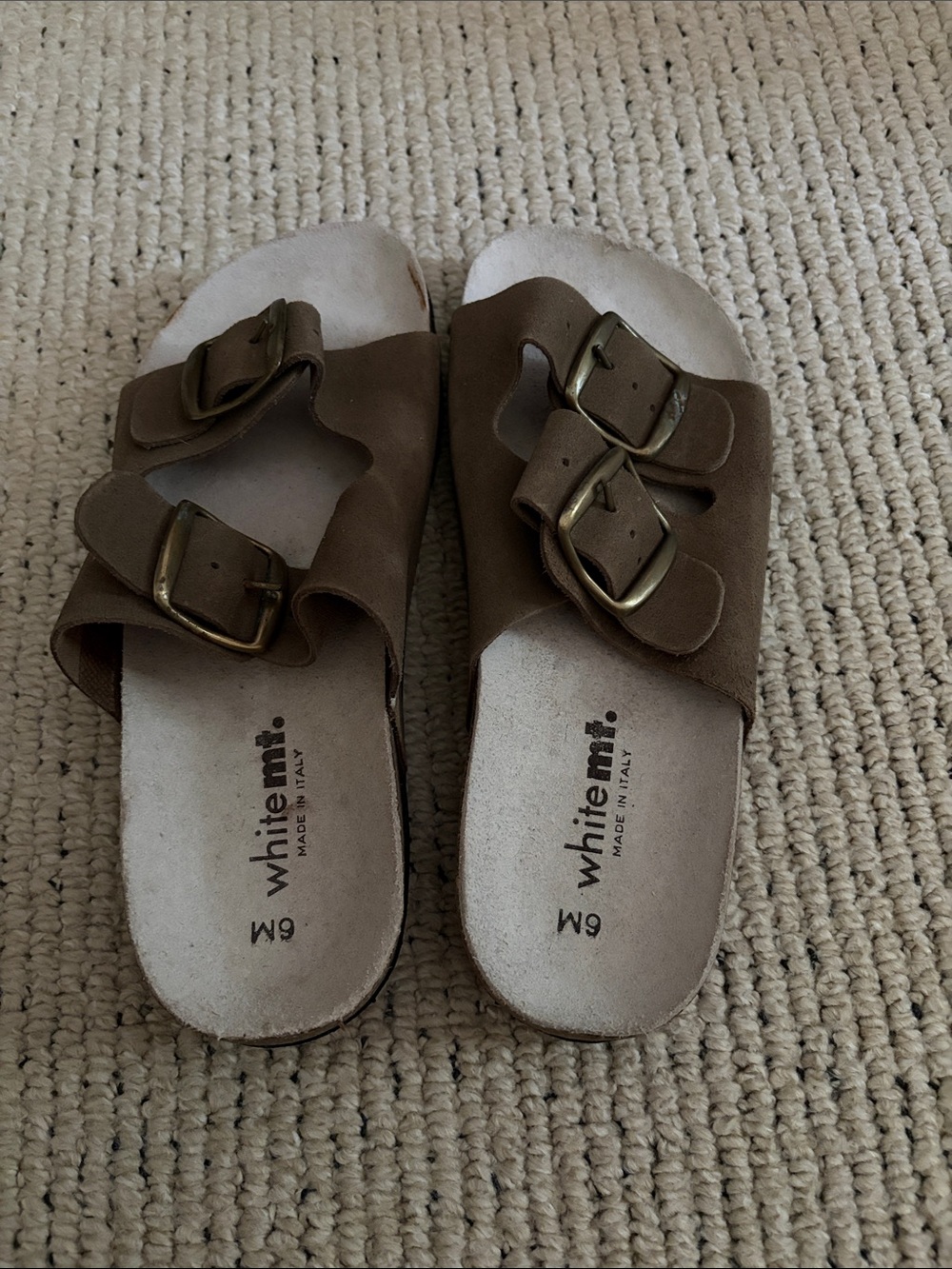 White Mountain Brown Double Buckle Slide Sandals